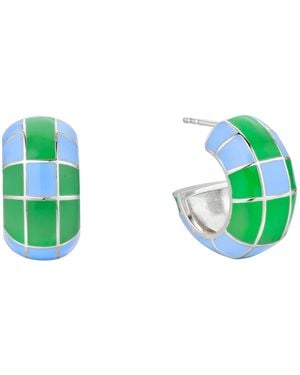 Bermuda Watch Company Annie Apple Groove Chunky Sterling Enamel Hoop Earrings - Green