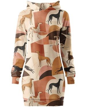 Aloha From Deer Retro Greyhounds Oversize Hoodie Dress - Brown