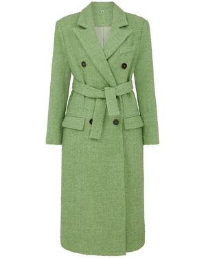 Sour Figs Metallic Thread Peak-Lapels Bouclé Tweed Coat - Green