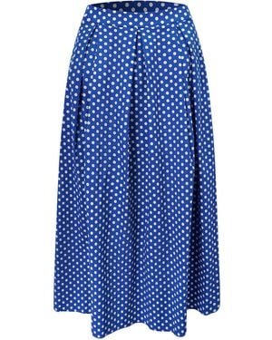 Smart and Joy Flared Midi Skirt With Polka Dots - Blue
