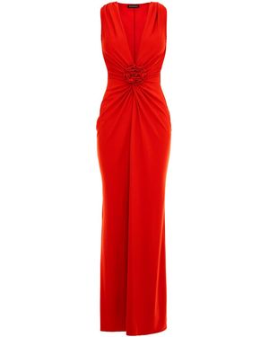 ROSERRY Mallorca Jersey Sleeveless Maxi Dress With Fixed Rosette Detail - Red