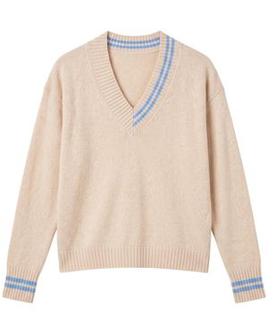 Brodie Cashmere Neutrals J'Adore La Mer V Neck Cashmere Jumper - Natural