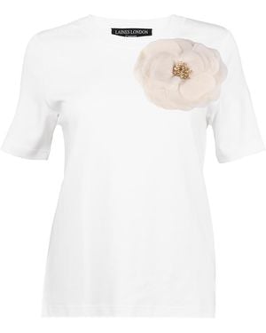House of Laines London Neutrals Laines Couture Embellished Cream Organza Corsage Brooch T-Shirt - White