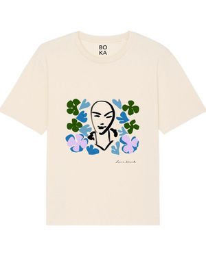 Boutique Kaotique Neutrals Surrounded By Flowers Organic Cotton T-Shirt - Blue