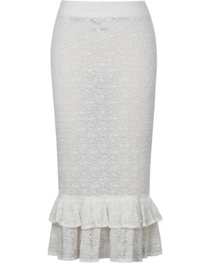 Miss Circle New York Urvi Ivory Crochet Ruffle Midi Skirt - White
