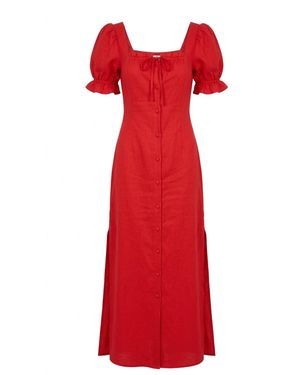 Ashita Fernandes Button-Down Front With Side Slits Dress - Red