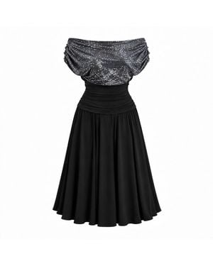 Atom Label Carbon Bardot Tea Regular Length Dress - Black