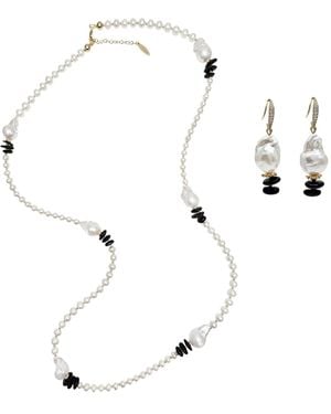 Farra Baroque Pearls With Tourmaline Long Necklace And Earrings Jewelry Set - White