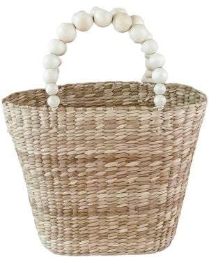 LIKHÂ Natural Small Market Tote Bag With Wood Bead Handles