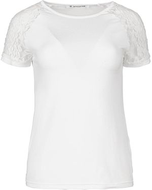 Conquista Neutrals Ecru Top With Short Lace Sleeves - White