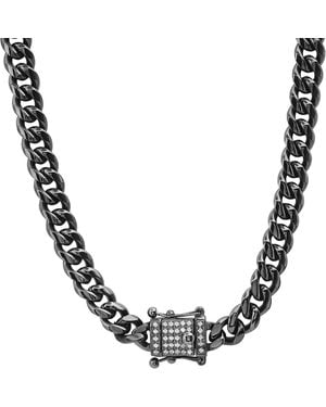 Steeltime Stainless Steel 8Mm Ip Plated Miami Cuban Necklace Chain With Cz Box Clasp 24 Inch - Black