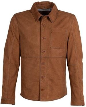 Mauritius Nubuck Leather Button-Down Shacket Jemmo Cognac - Brown