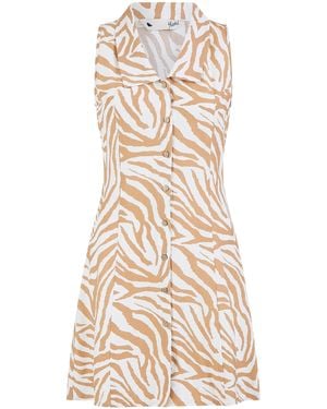 Yumi' Zebra Print Collar Sleeveless Shirt Mini Dress - Natural