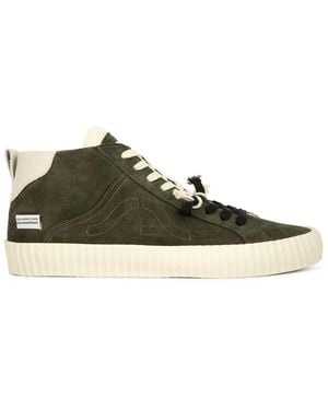 Springa | Unique Vulcanized Sneakers Italian Handmade Wavy Suede Military High Top - Green