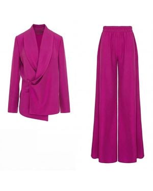 BLUZAT Fuchsia Set With Wrap Blazer And Flared Pants - Purple