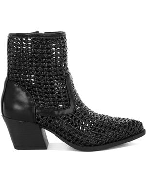 Rag & Co Artisole Woven Pleather Block Heel Boots - Black