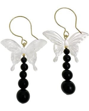 Farra Butterfly Shell With Obsidian Statement Earrings - White