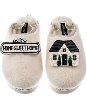 Laines London Flatform Cloud Slippers With Home Sweet Home Brooches - White