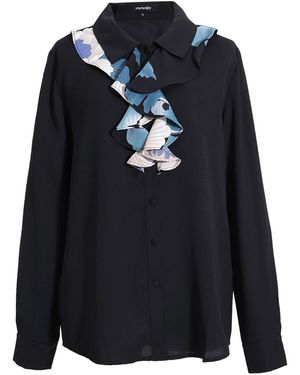 Smart and Joy Flower Print Jabot Collar Blouse - Blue