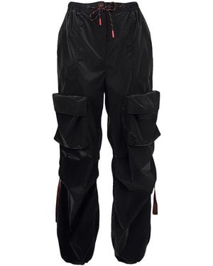 Lalipop Design Velvety Look Cargo Trousers With Straps - Black