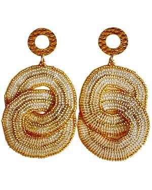 Iliana Arrazola Crisscrossed Circle Dangle Earrings, Glass Beads, Beaded Jewellery - Metallic