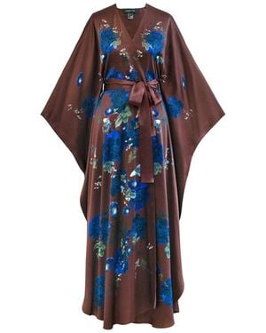 Meng Chocolate Silk Satin Wrap Dress - Blue