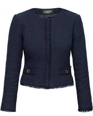 Rumour London Gabrielle Tweed Jacket With Fringing Detail - Blue