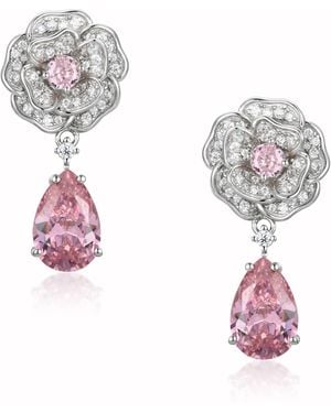 Santinni Baroness Flower & Crystal Drop Earrings - Pink