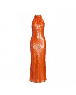 Mac Duggal Sequin Halter Neck Open Back Dress - Orange