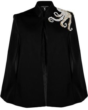 House of Laines London Neutrals Laines Couture Tailored Cape With Embellished Octopus Shoulder Design - Black