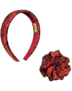 Janara Jones Snakes Print Satin Headband And Scrunchie Set - Red