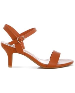 Rag & Co Tomari Pin Buckle Kitten Heel Sandals - Brown