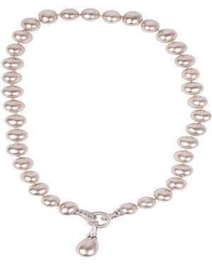 Saachi Crystal Pearl Dangle Necklace - Metallic