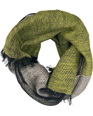 Heritagemoda Stone Linen Scarf – Handwoven Two-Tone Striped Scarf - Green