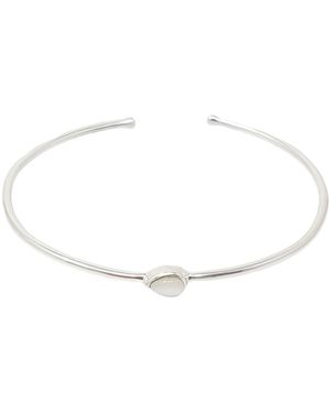 Sophelia Minimalist Sterling Pearl June Birthstone Bangle Bracelet - Metallic