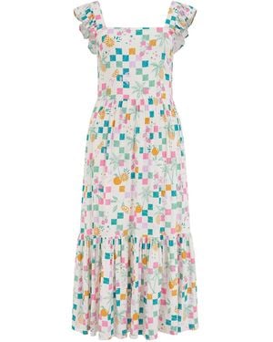 Sugarhill Estelle Shirred Sundress Off, Fruit Checkerboard - Blue