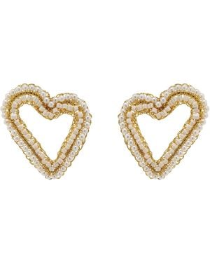 Lavish by Tricia Milaneze Neutrals Pearl & Amour Open Posts Handmade Crochet Earrings - Metallic