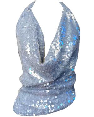 Jane Gala Cowl Neck Silk & Sequin Halter Blouse - Blue