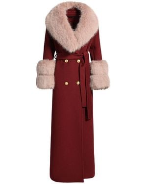 Hortons England Mayfair Cashmere Long Coat Burgundy Light Fur - Red