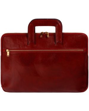 Time Resistance Leather Briefcase Laptop Bag - Red