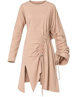 Metamorph Neutrals Asymmetric Cotton Tunic With Adjustable Drawstring Details - Pink