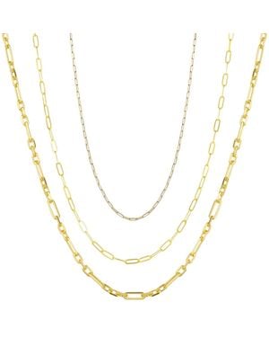 Spero London Paperclip Link Chain Sterling Necklace Layering Set - Metallic
