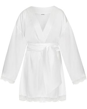 Avenue 8 Lace Detailed Mini Robe With Custom Embroidery - White
