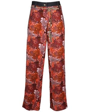 Lalipop Design Neutrals Hibiscus Floral Print Wide-Leg Pants - Red