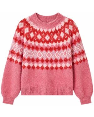 Yumi' Fairisle Wool Blend Relaxed Sweater - Red