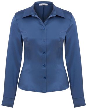 Maan Istanbul Slim Fit Satin Shirt - Blue