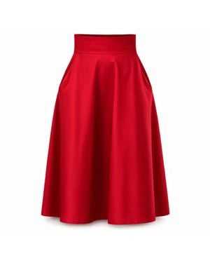 Nikka Place Flare Cotton Skirt With High Waist And Pockets - Red