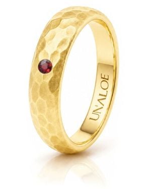 Unaloe Hammered Plated Band Ring With Natural Ruby - Metallic
