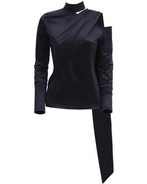 Julia Allert Draped Shoulder Long-Sleeve Blouse - Black