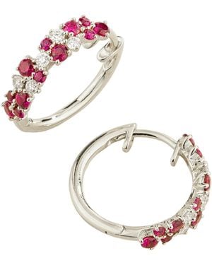 Juvetti Starry Ruby & Diamond Cluster Huggie Hoop Earrings - Metallic